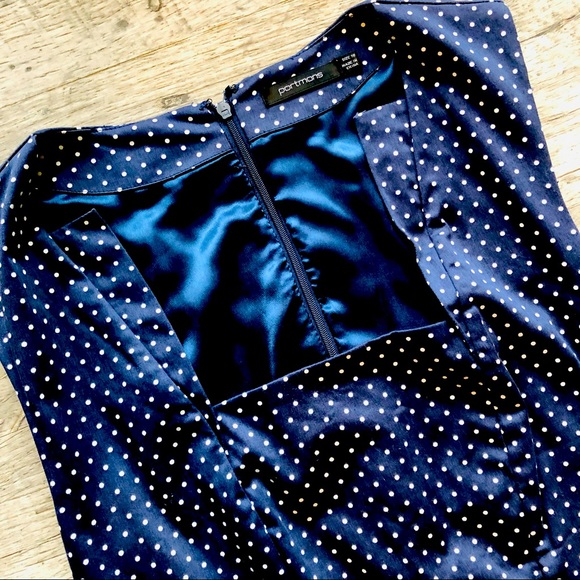 MOVING SALE 🔥  PORTMANS Navy & White Polka Dot Pencil Dress Size EUC 10 - Picture 2 of 16